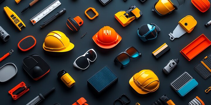 Construction Safety Gear: A Vibrant Flat Lay Composition