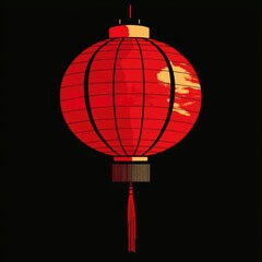 Obraz premium Red Chinese Lantern on Black Background - Minimalist Design