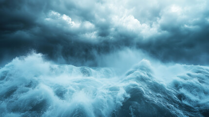 Obraz premium Ocean waves and dark clouds suggest storm is brewing, with massive iceberg visible beneath surface