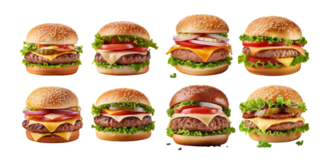 Variety of Delicious Hamburger Combinations, PNG collection, set bundle, isolate on transparent or white background