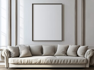 ISO A Paper Size Frame Mockup: Living Room Wall Poster in Modern Interior with House Background, 3D Render