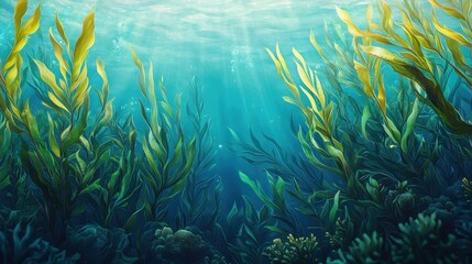 Sunlit Kelp Forest A Serene Underwater Scene of Vibrant Life