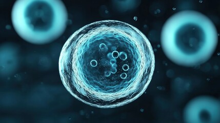 Detailed examination of a single cell structure in a microscopic view under high magnification conditions