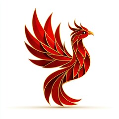 Obraz premium Majestic Red Phoenix Bird with Golden Accents - Elegant Logo Design