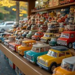 Collection of classic toy cars arranged in a community sale.