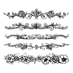 Naklejka premium Set of vintage floral dividers sketch rubber stamps
