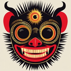 Intricate Tribal Mask with Spiked Hair, Red Accents and Golden Details