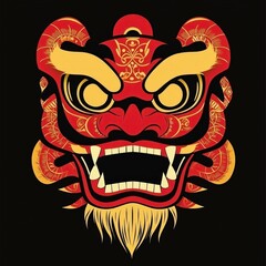 Fototapeta premium Fierce and Ornate Red and Gold Japanese Oni Mask Illustration