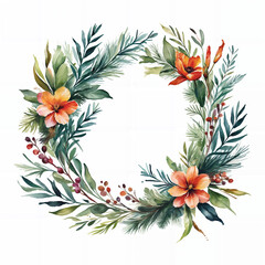 Floral wreath design featuring vibrant orange flowers and lush green foliage creating a natural and artistic decorative piece perfect for various occasions.