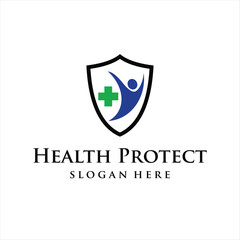 healthy people with shield logo design vector template icon