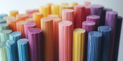 Obraz premium Rainbow Pastel Cylinders: A Vibrant, Textured Art Display