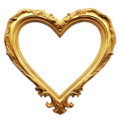Elegant Gold Heart Frame on transparent background.