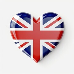 Fototapeta premium Heart shaped emblem featuring the United Kingdom flag displayed on a smooth surface with vibrant colors