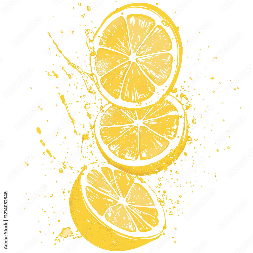 Poster The image shows three lemon slices suspended in mid-air with splashes of juice creating a dynamic visual.