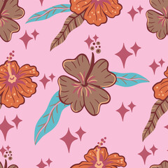 Hibiscus flowers mocha mousse seamless pattern design