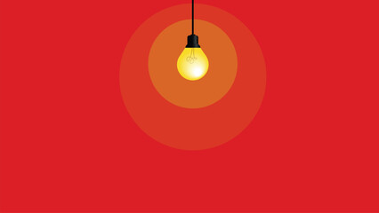 hanging light bulb light in red background copy space