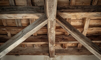 Old wooden beams support a rustic ceiling structure.