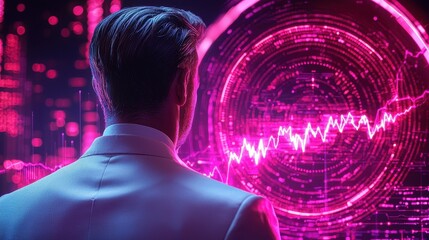 Analyzing market trends digital environment data visualization futuristic setting back view technology insights