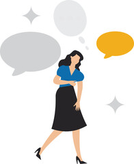 Second opinion, make a decision from two opinions, suggestions for consideration, reasons or logical thinking to make decisions, Businesswoman stand to consider between two opinions to make decisions