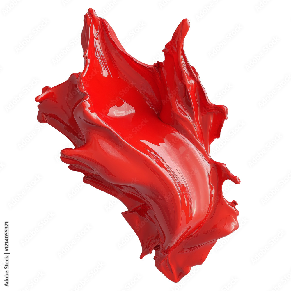 Poster A vibrant red liquid splash forms an abstract shape against a white background showcasing dynamic motion and glossy texture.