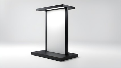 Modern black illuminated floor-standing sign with blank white panel, perfect for advertising or promotional displays.
