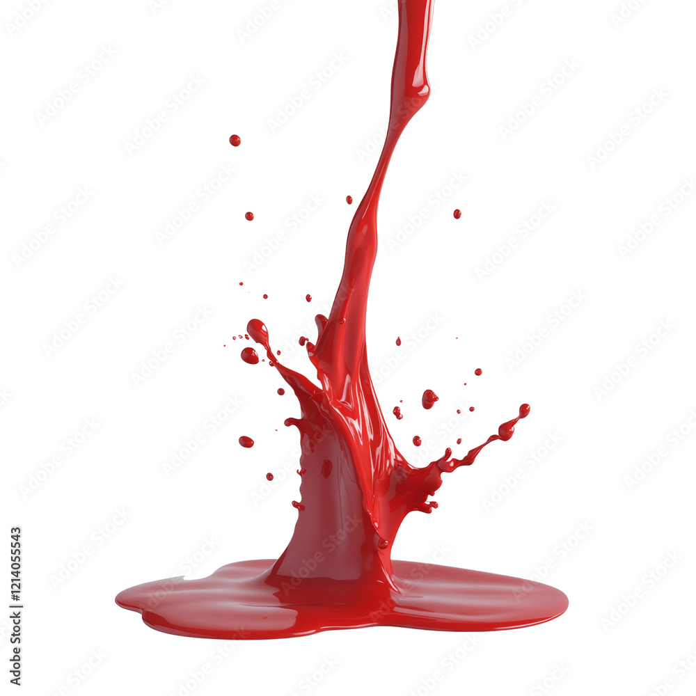 Poster A vibrant red paint splash dynamically flows downward onto a white background creating an abstract and visually striking image.