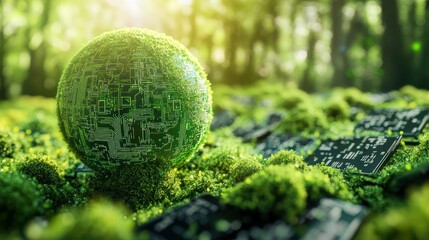 Green Tech Sphere in Forest