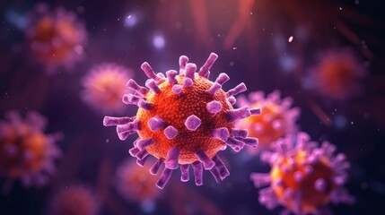 Virus structure under a microscope showing intricate details and vibrant colors in a scientific illustration