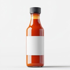 Hot sauce bottle mockup with white label, isolated on transparent background, 3D rendering