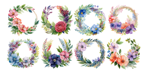 Floral Wreath Collection on Transparent Background