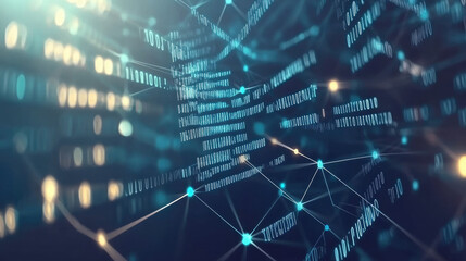 Fototapeta premium Abstract Digital Background, Binary Code and AI Algorithms in Motion, Ideal for Tech - Themed Visuals and Representing the Digital Realm