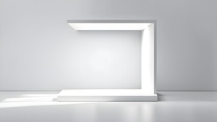 Clean, minimalist white product display stand with subtle lighting, ideal for showcasing products or branding.