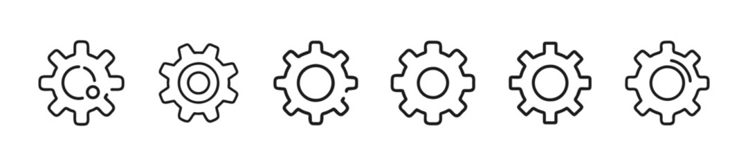 Gear icons set. Outline vector setting, line art icons ui, apps, and graphic