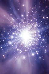 Obraz premium Radiant Starburst A Cosmic Explosion of Light and Shimmering Stars on a Violet Nebula Background.