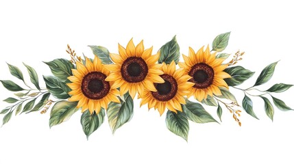 Naklejka premium Watercolor Sunflowers and Greenery Floral Arrangement