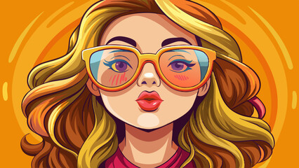 Close up photo portrait of winsome pretty cute lovely sweet glad nice lady sending kiss to you wearing orange transparent glasses closed eyes isolated .