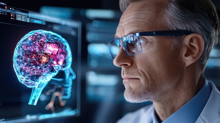 Analyzing brain activity laboratory digital visualization high-tech environment close-up perspective neuroscience research