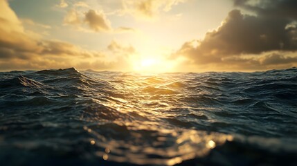 Breathtaking sunset seascape with dramatic clouds shimmering waves and a glowing horizon  Serene and peaceful natural landscape scene