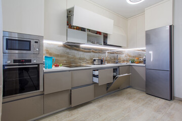 Modern renovated kitchen with flat design