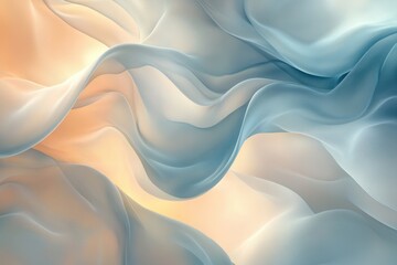 Obraz premium Abstract Flowing Fabric Texture in Light Blue and Peach Tones, Soft Wavy Background.