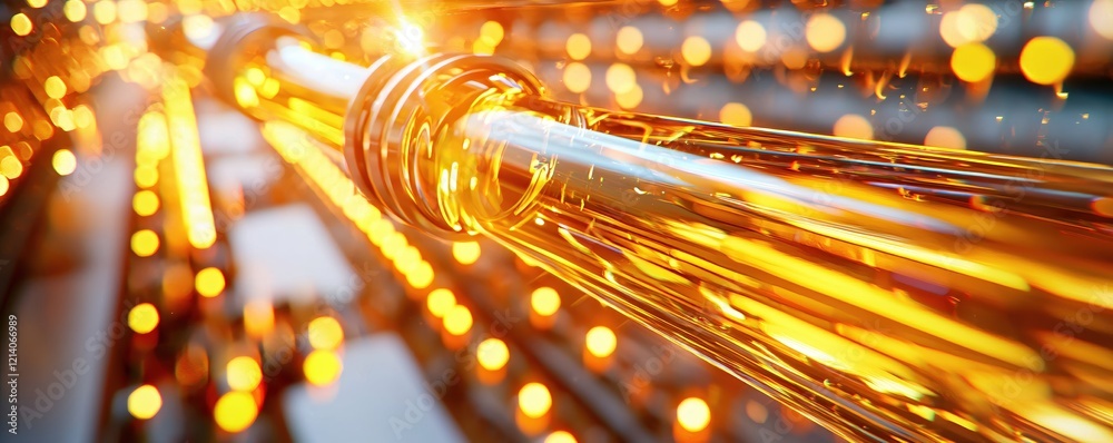 Leinwandbilder abstract golden tubes with bright light and bokeh effect creating a warm futuristic scene