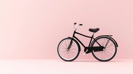 Black bicycle against pink wall; leisure activity