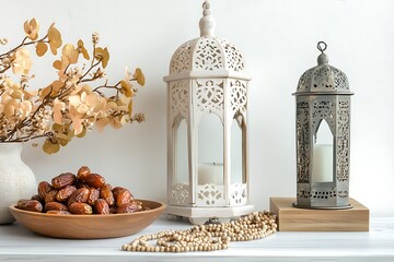 A Peaceful Ramadan Scene with a Decorative Ramadan Lantern