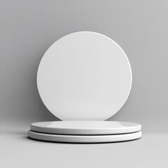 Blank circle white two coasters sticker mockup, Front view, on a white grey background, 3D rendering