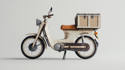 Vintage scooter carrying boxes, white background, delivery concept