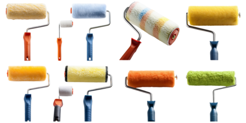 Colorful Paint Rollers for Home Improvement Projects, PNG collection, set bundle, isolate on transparent or white background