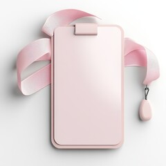 Blank Vertical Id Card and Holder Mockup with ribbon, isolated on transparent background, 3D rendering