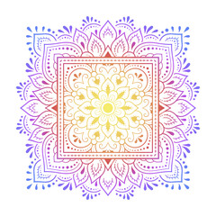 Color circular pattern in form of mandala with flower for decoration or print. Decorative ornament in ethnic oriental style. Rainbow design on white background.