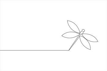 Dragonfly one line art drawing and insect minimalist style isolate outline vector illustration