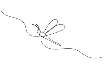 Dragonfly one line art drawing and insect minimalist style isolate outline vector illustration